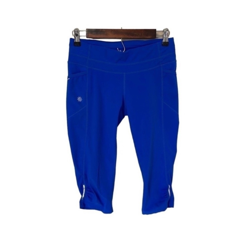 Athleta Leggings Crop Pants Be Free Knicker Blue Running Pockets Womens Small